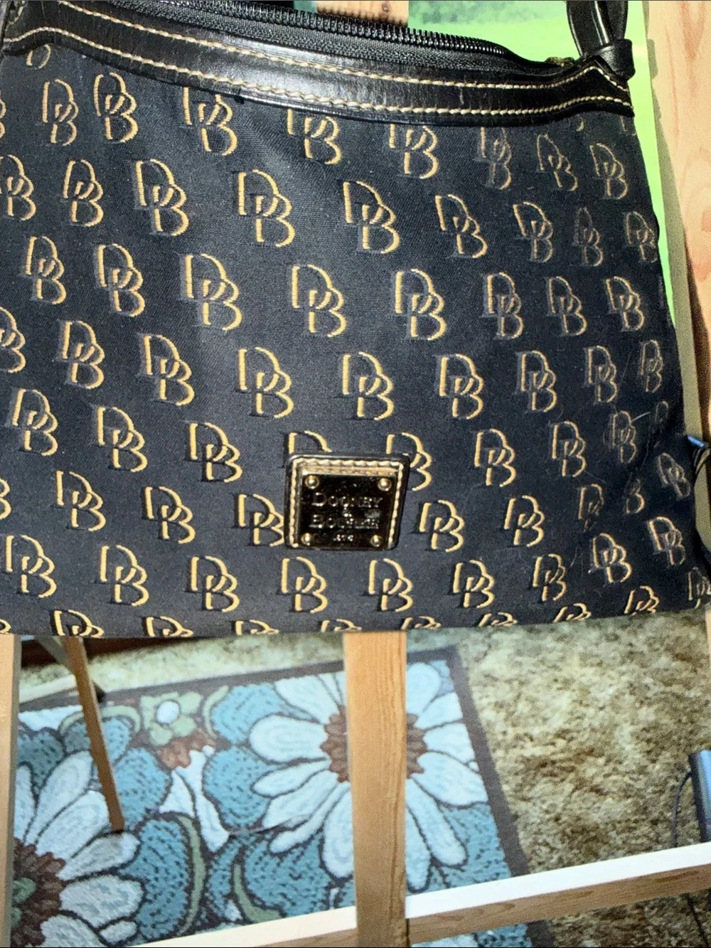 Dooney & Bourke Black with Gold Monogram Hobo Bag